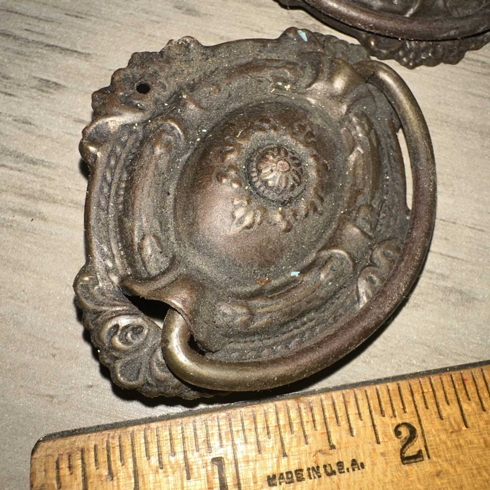 3 Antique Drop Handle Drawer Pulls. Beautiful Details & Patina!