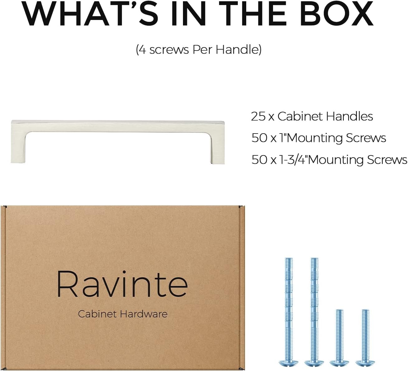 Ravinte 25 Pack Brushed Nickel Square Cabinet Pulls, 5 Inch