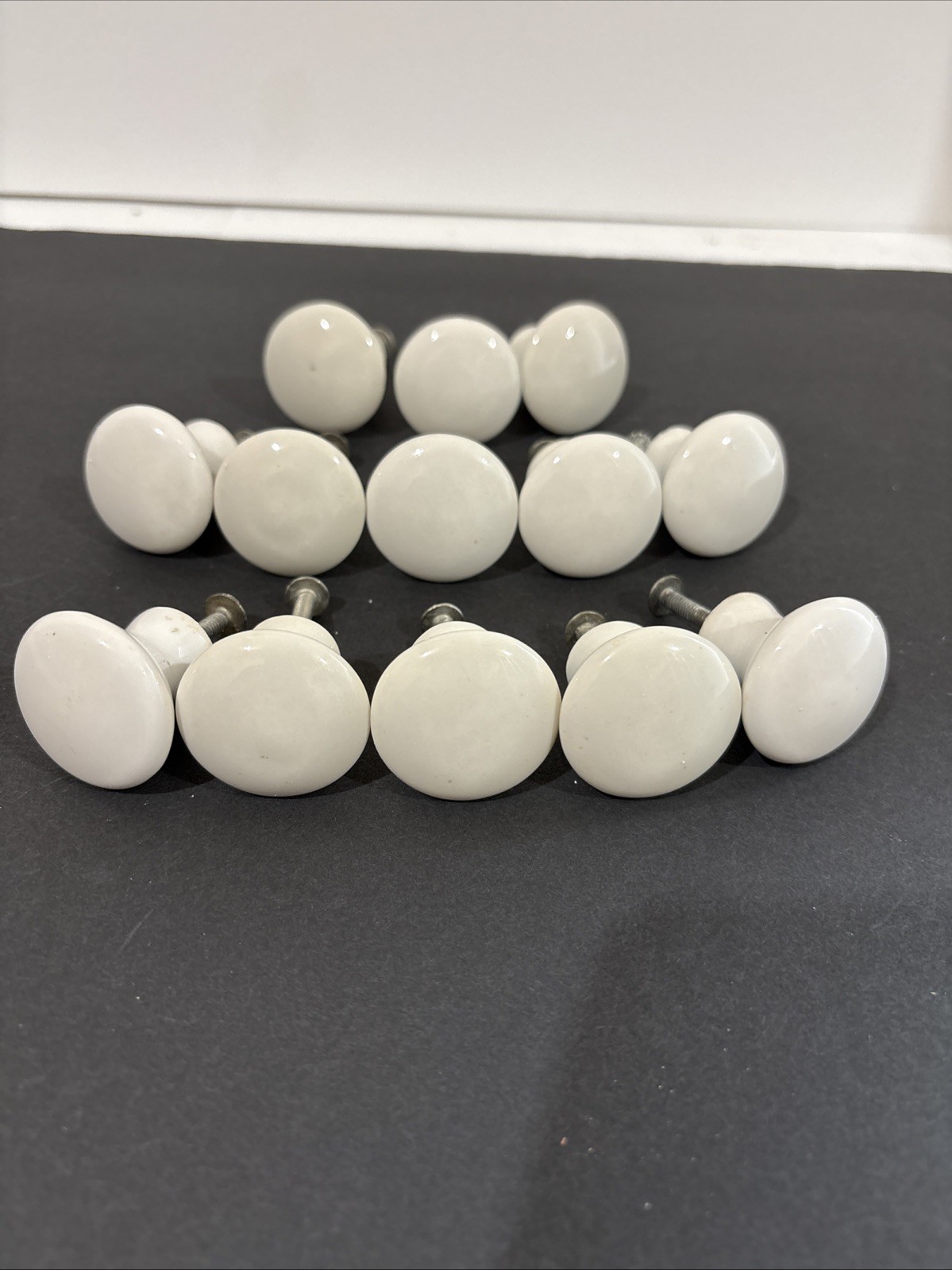 Vintage White Porcelain Drawer Pulls Knobs with Screws Set 13 1.25” Round