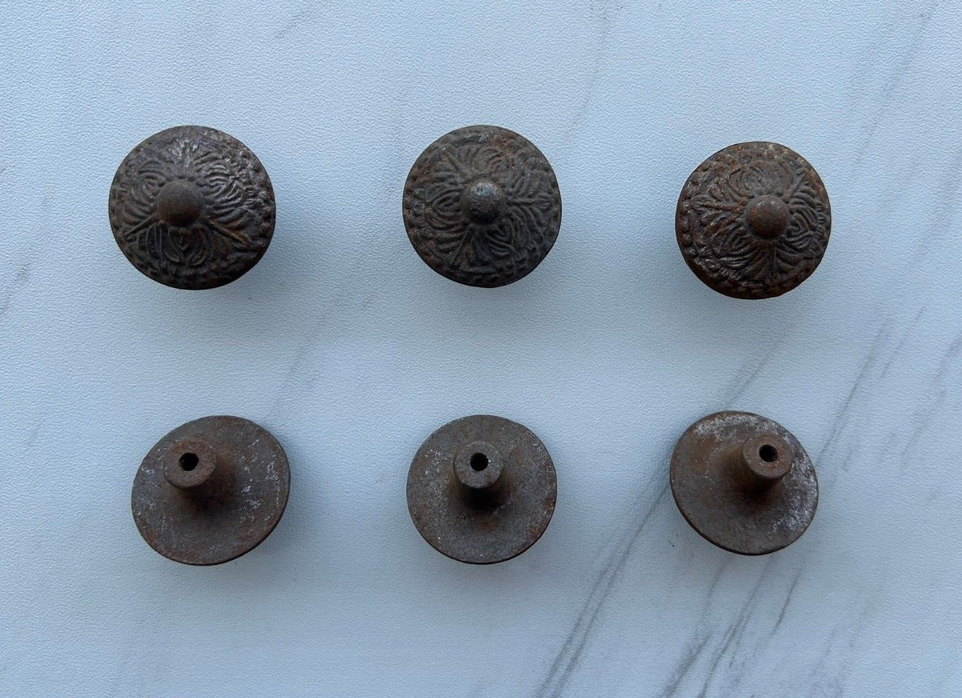 Vintage Cast Iron Round Cabinet Drawer Door Ornate Knobs Handles 6pcs