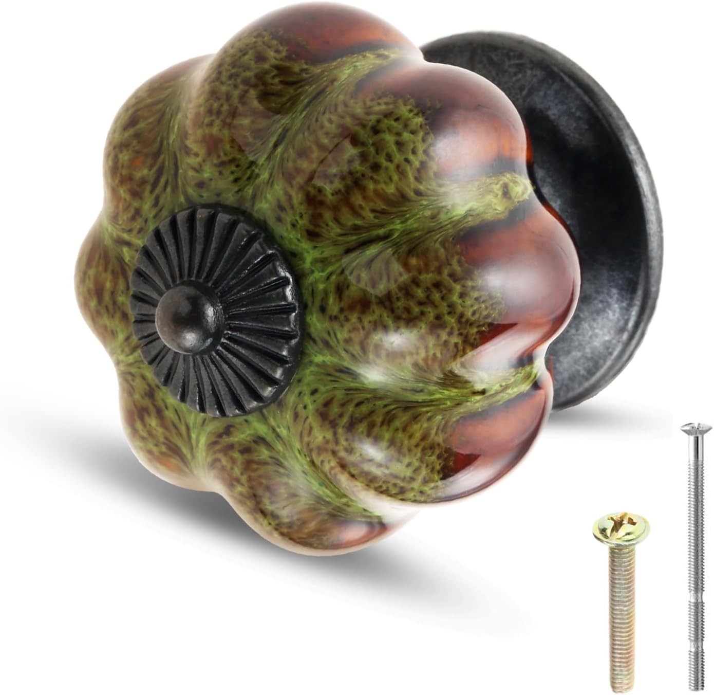 Handmade Green Ceramic Drawer Knobs – Rustic Pumpkin-Shaped Cabinet Hardware
