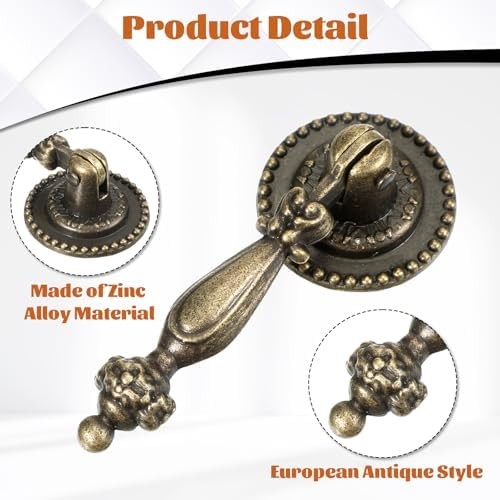 6PCS Antique Style Tear Drop Pulls, Zinc Alloy Cabinet Pull Handle Knobs Vintage