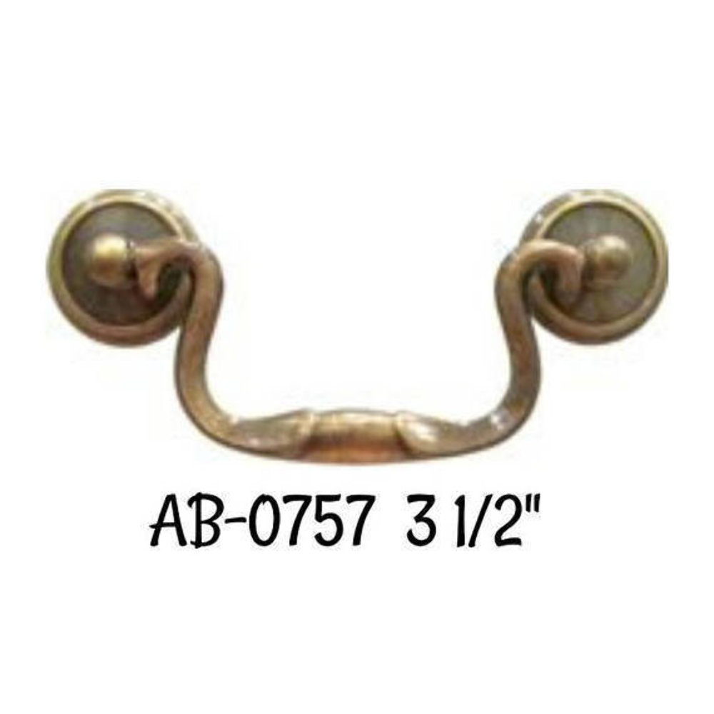 3 1/2″ Antiqued Brass Drawer Pull Queen Anne Antique Vintage Style