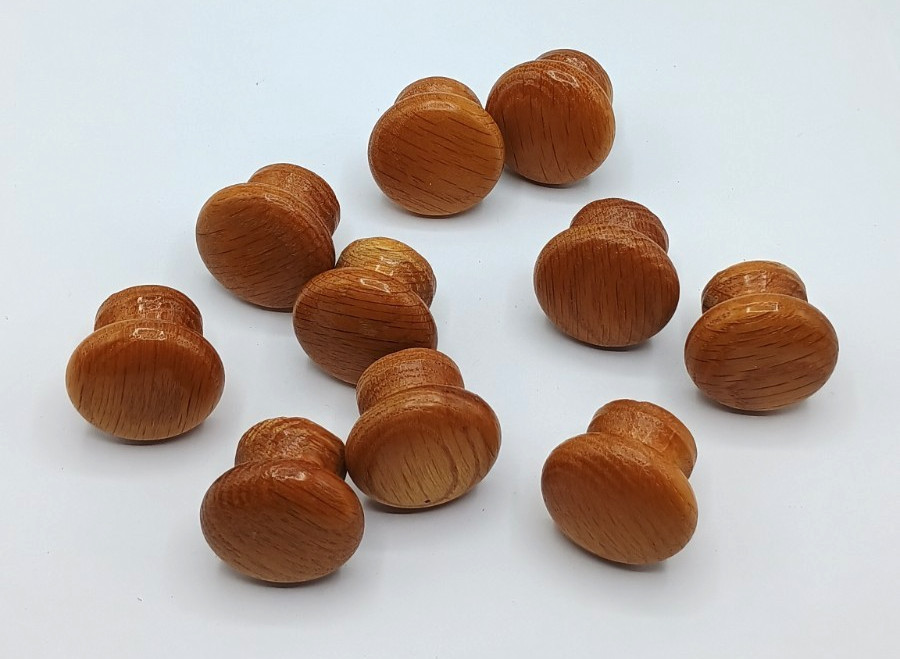 10 Vintage Round Wood Oak Mushroom Drawer Pull Knobs 1.5″
