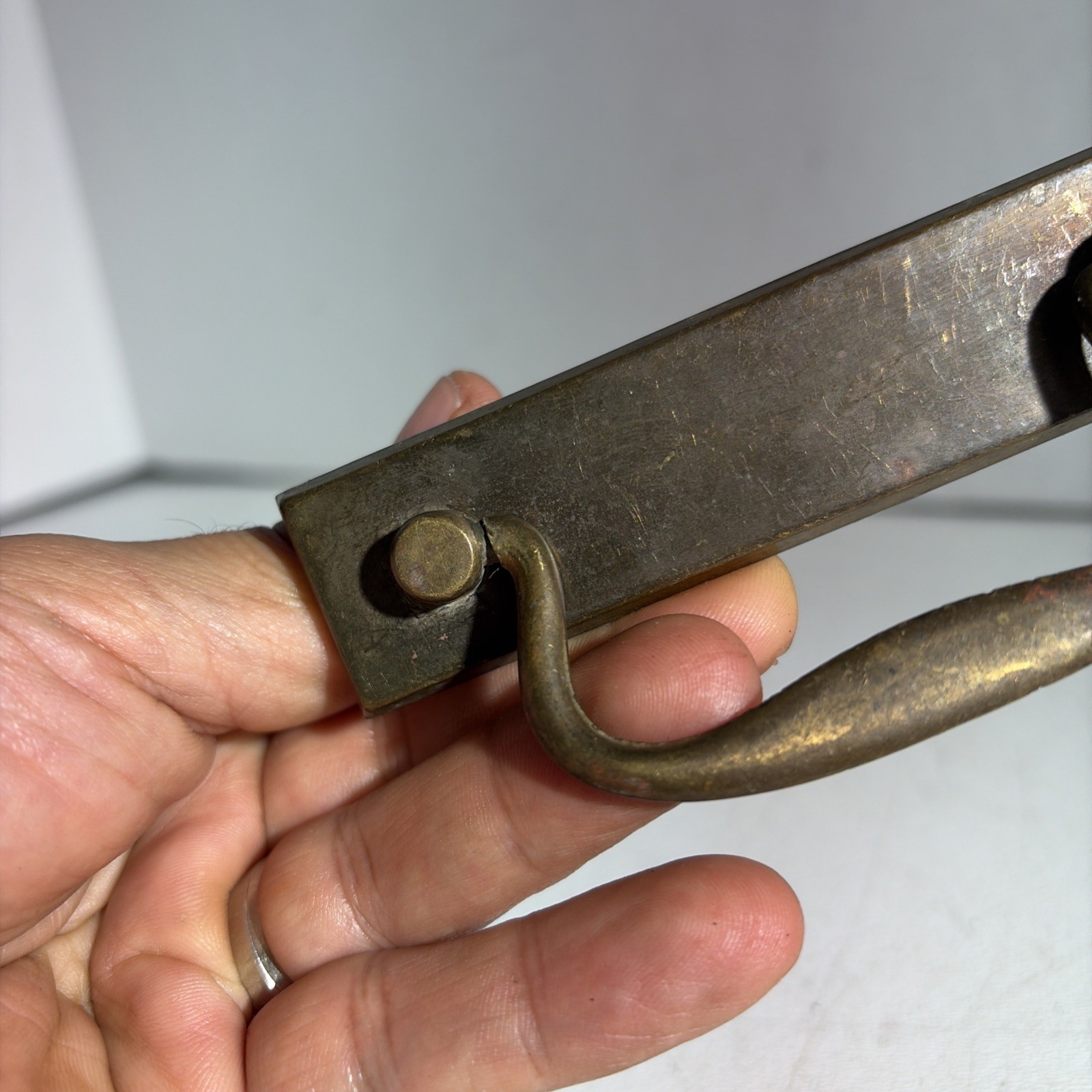 Vintage Single Mid Century Modern Brass Drawer Bail Drop Pull Handle