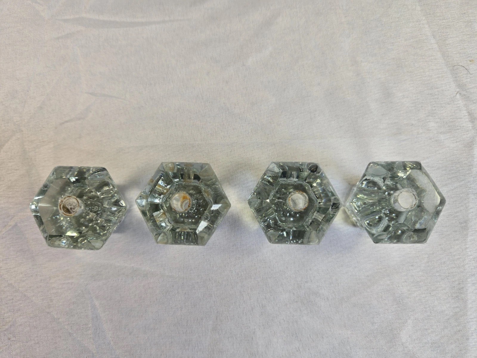 Antique Clear Glass Cabinet Knobs Hexagonal Lot Of Four