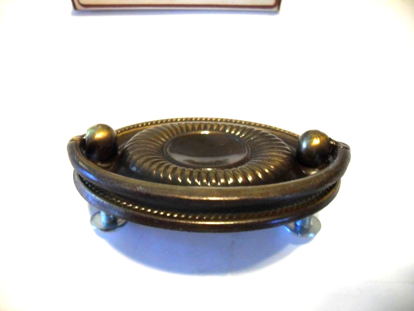 Vintage Nos Oval Antique English Brass Door Drawer Drop Bale Pull Handle