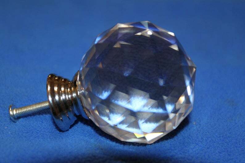 (4) 4 knob pulls – Large Glass Crystal Cut Drawer Pulls, 2 inch diameter, HW-DL1