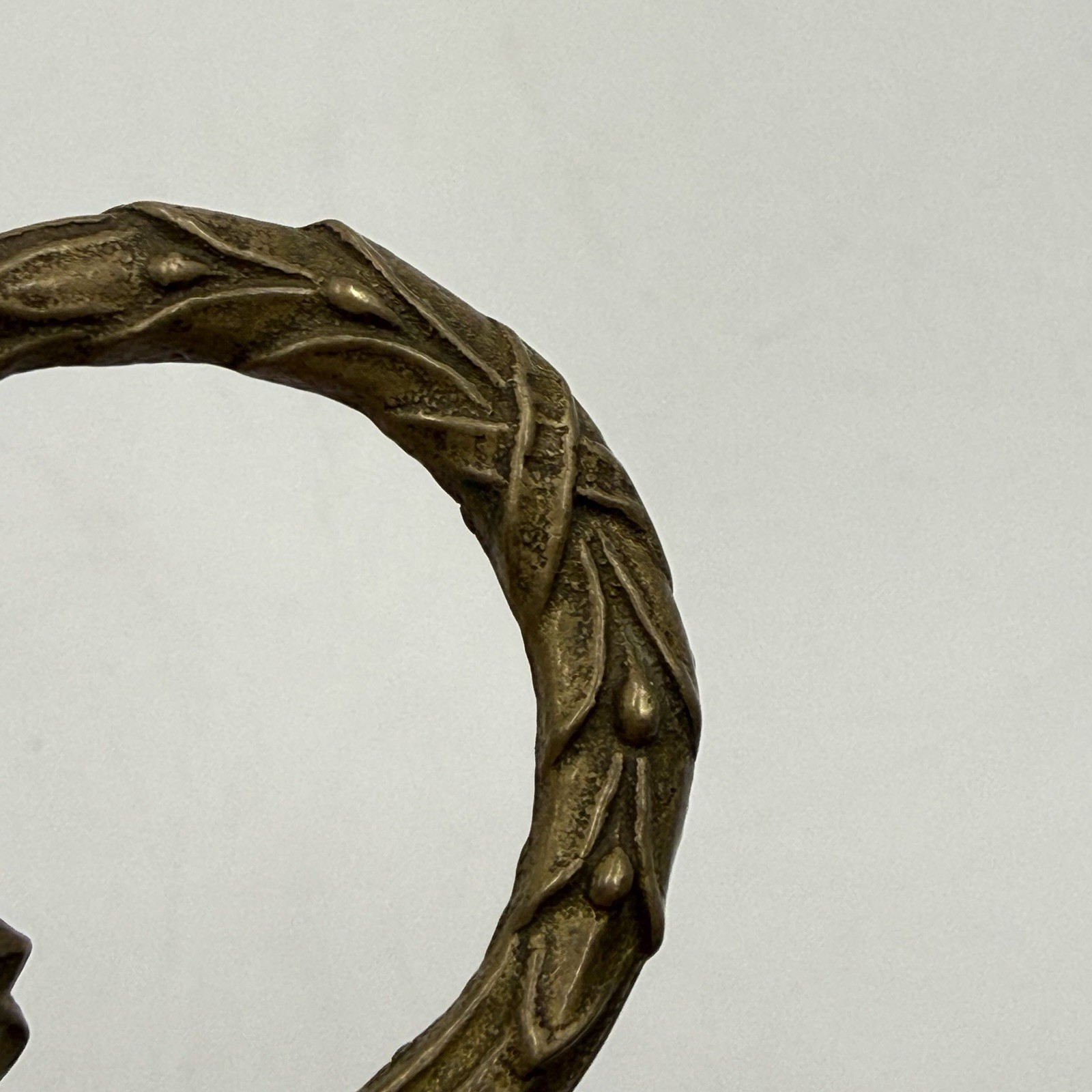 Brass French Victorian Antique Drop Ring Drawer Two Pulls Wreath Laurel Regency