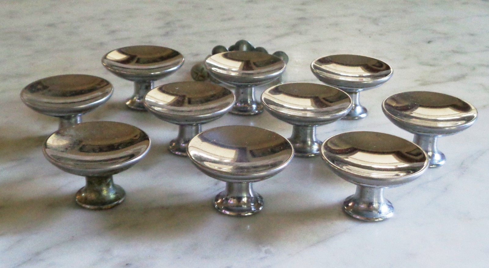 10 Mushroom Chrome Knobs Cabinet Drawer Pull Vintage 1 1/2in Hollow Concave UFO