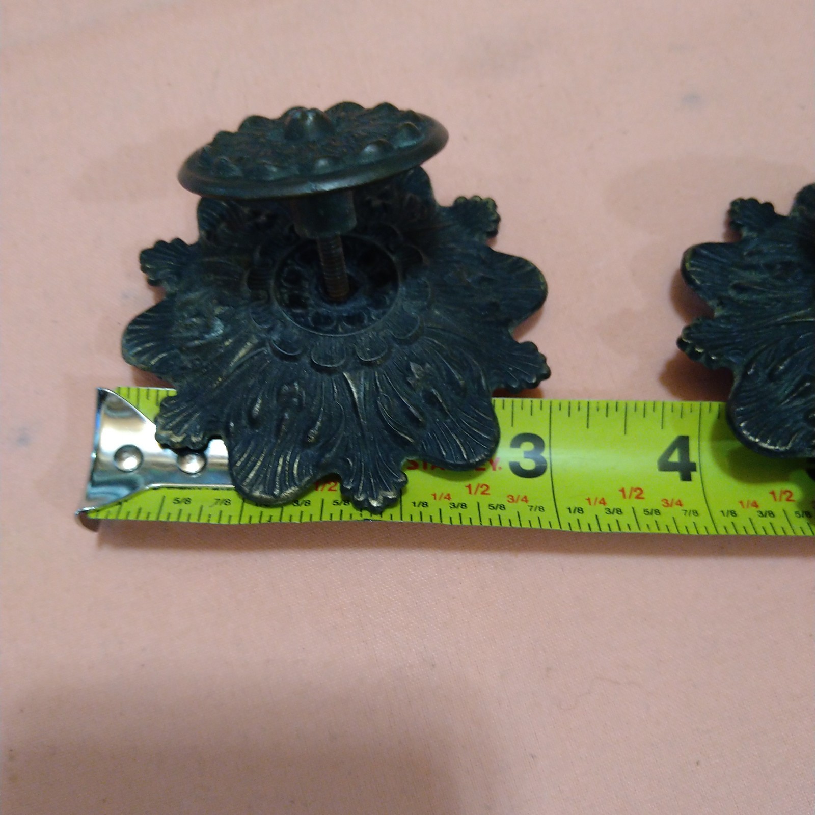 M.C. Co Victorian Cottage Embossed Round Knobs Draw Pulls & Backplates Lot Of 2