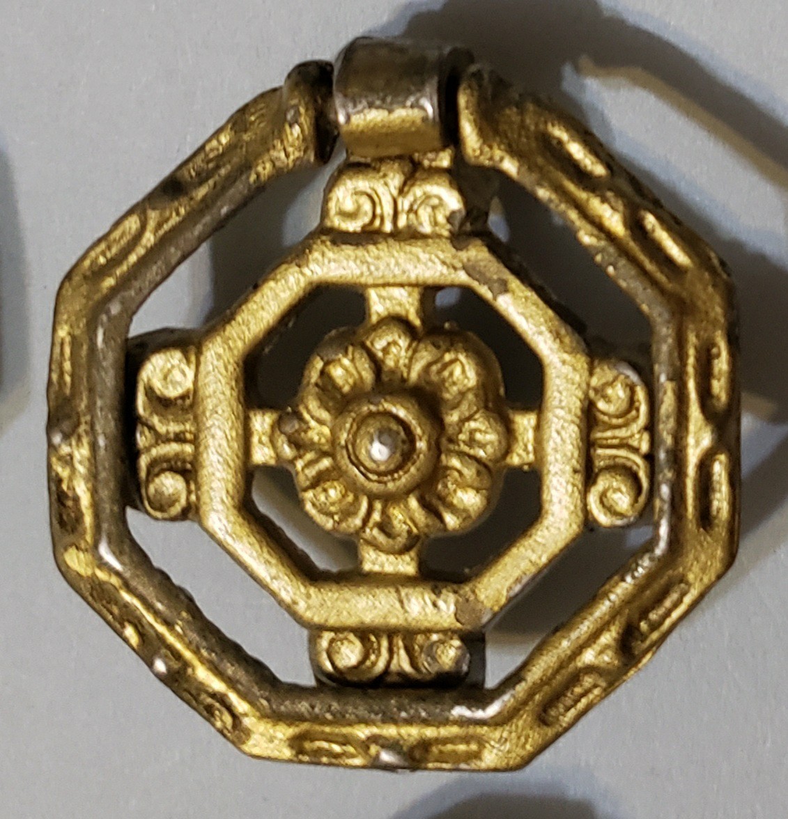 4 Keeler Brass Co Cast Brass Octagonal Ring Pulls F884 Mid-Century 1.75″ x 1.75″