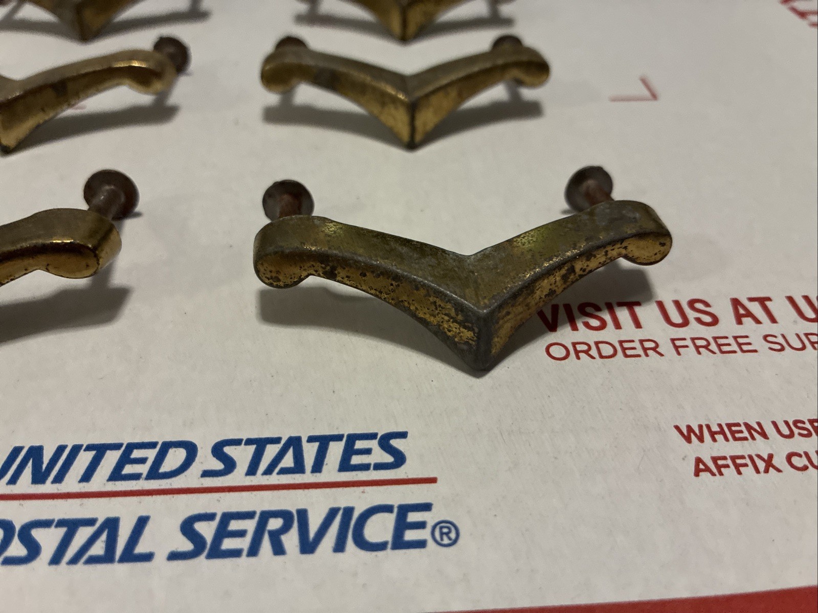 Mid Century Chevron Drawer Pulls • Lot of 9pcs Vintage 50s Boomerang Pulls
