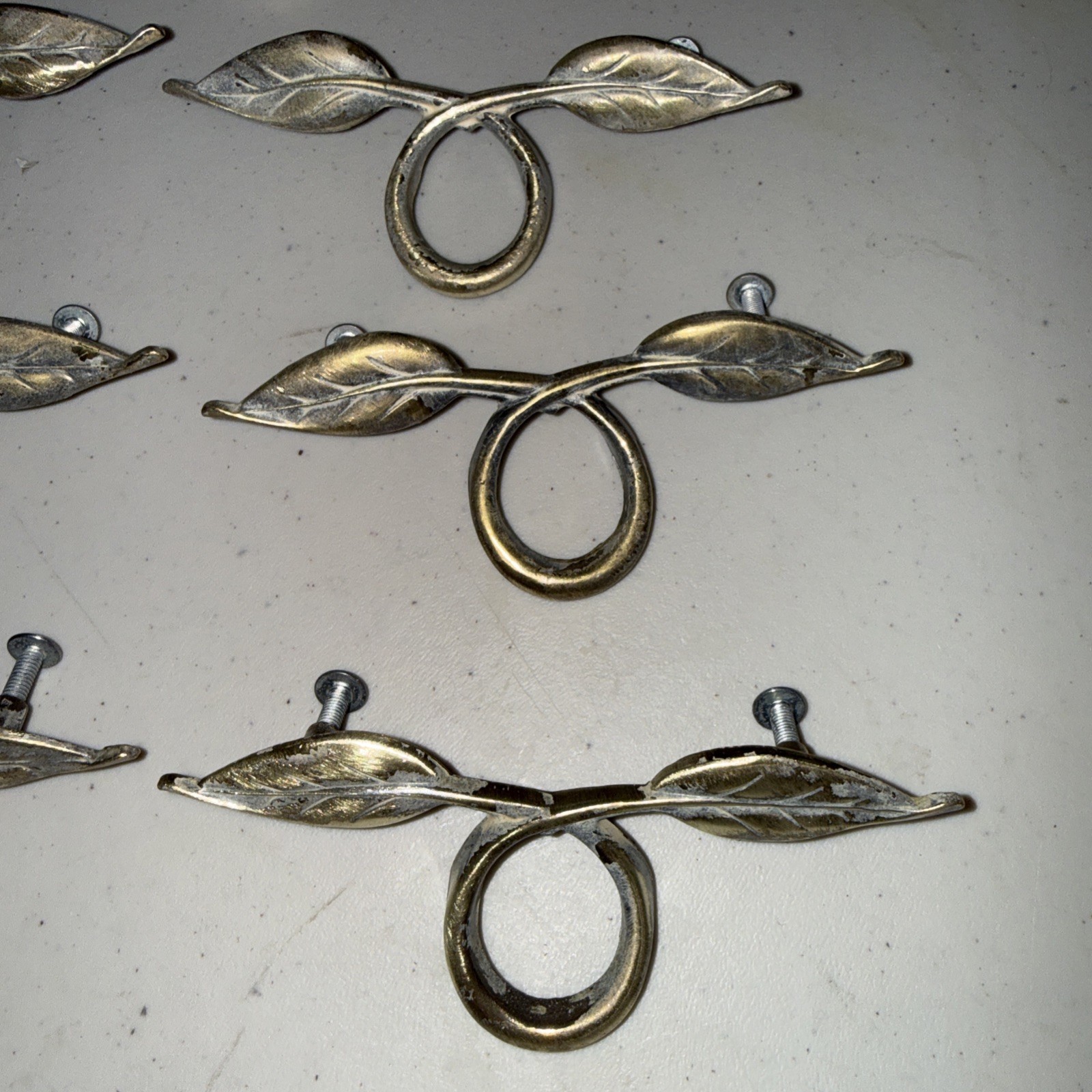 Set of 7 KBC Keeler Brass Leaf Vine Cabinet Drawer Pulls 3-1/8” CTC Vintage