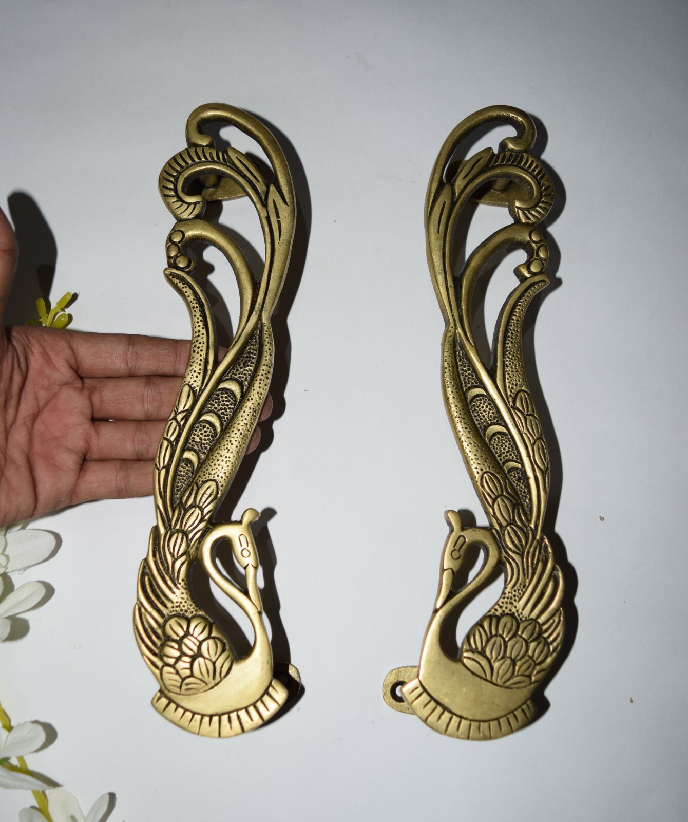 11” Inches Brass Bird Door Pull Set Peacock Design Exquisite Gate Handle GTX