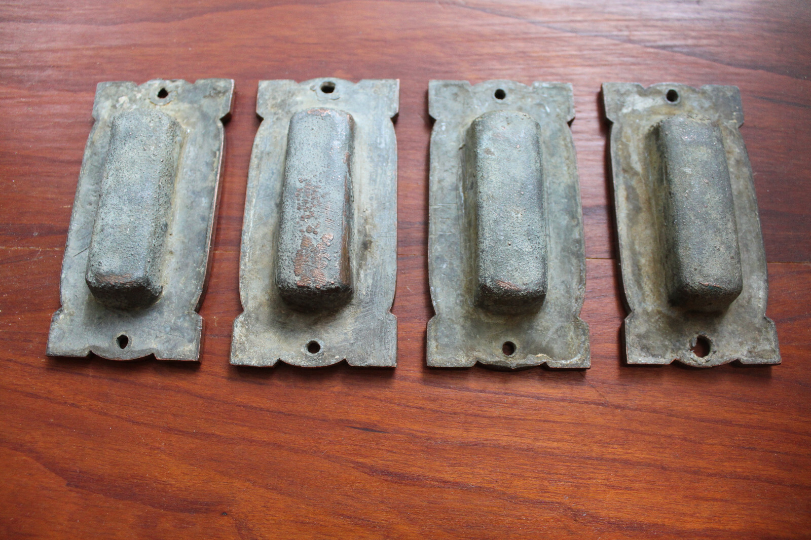 4 pcs Antique Late 1800’s Copper/Bronze Drawer/Door/Sash Finger Pull Recessed