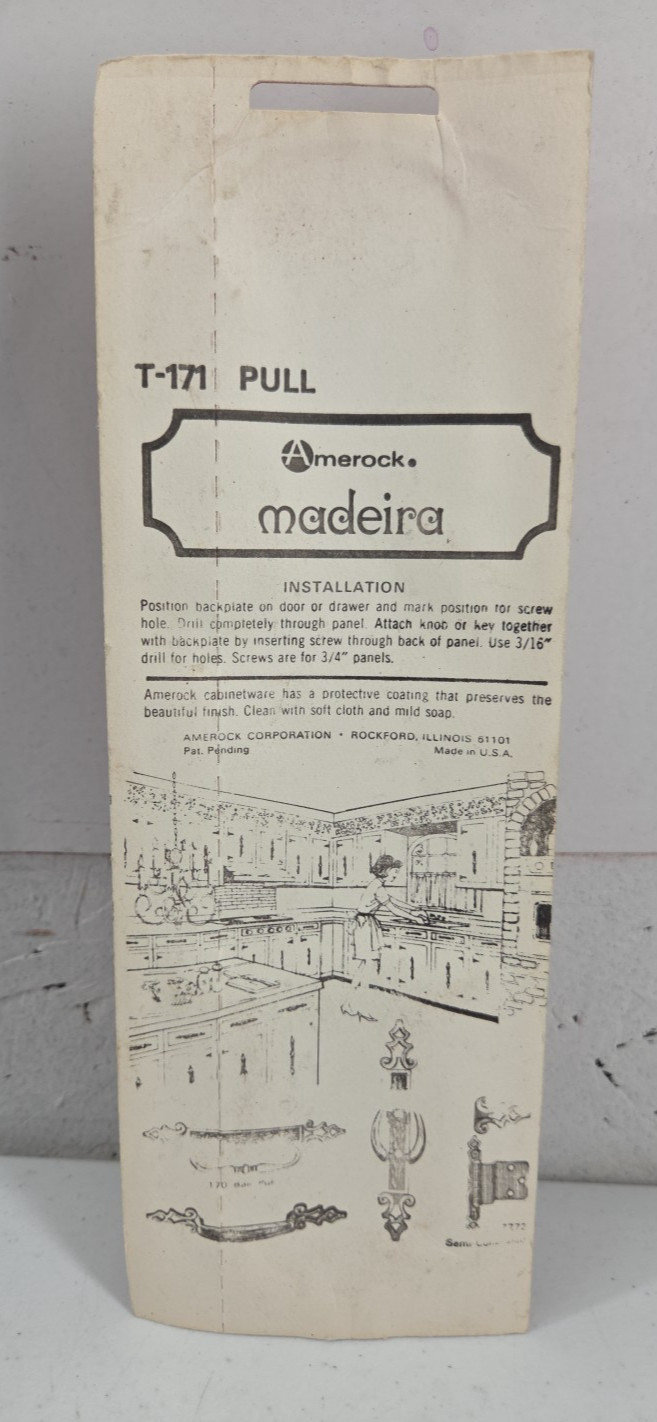 Vintage Amerock T-171-AE Antique English Madeira Drawer Door Pulls Lot of 4 NOS