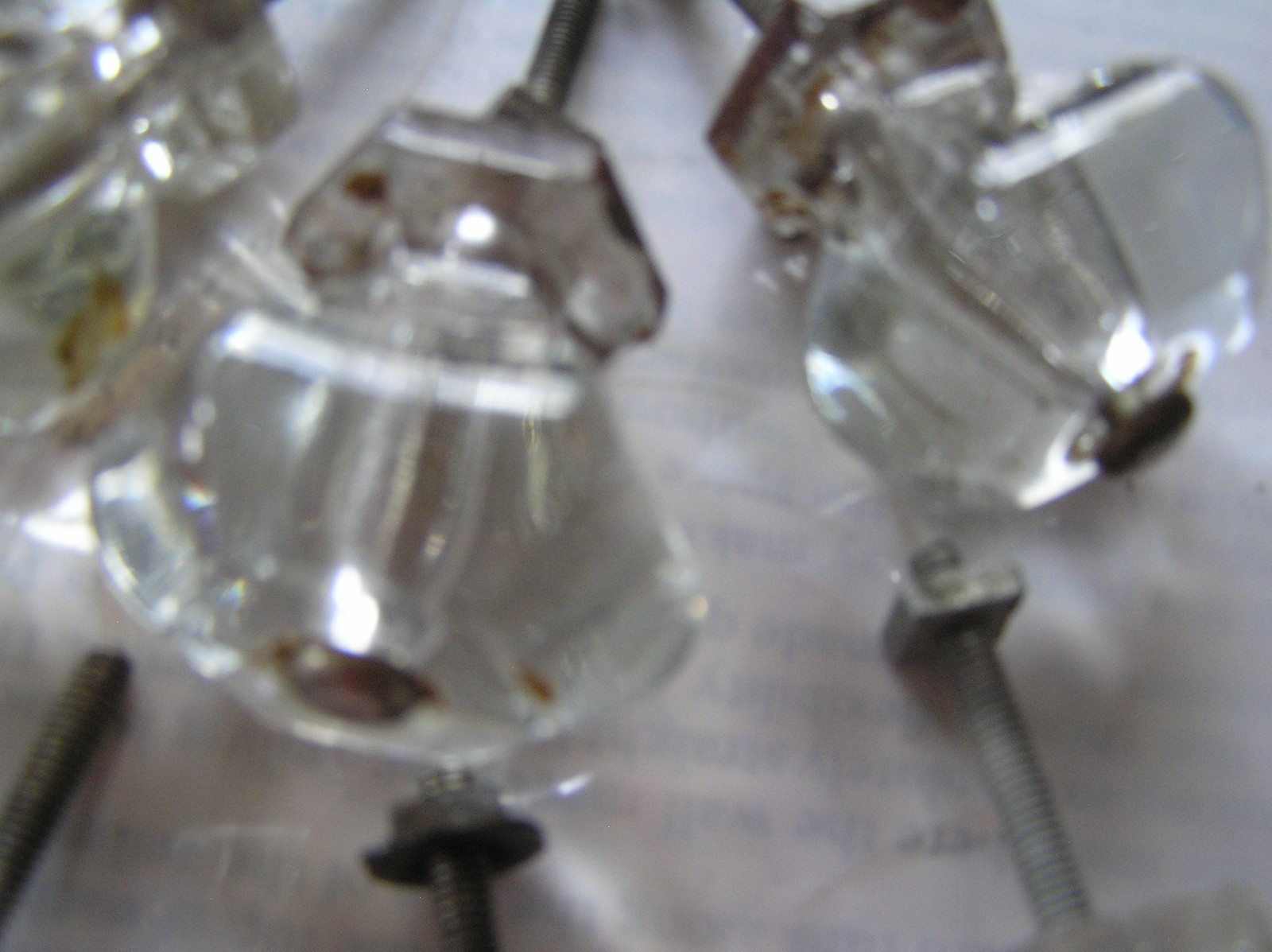 Lot of 8 Vintage 6~Sided Hexagonal Clear Glass Drawer Knobs 1.5″ w/ Hardware