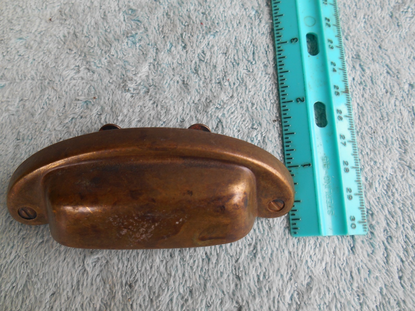 LOT OF 3 BRASS TONED DIE-CAST METAL DRAWER PULLS OR HANDLES WITH SCREWS