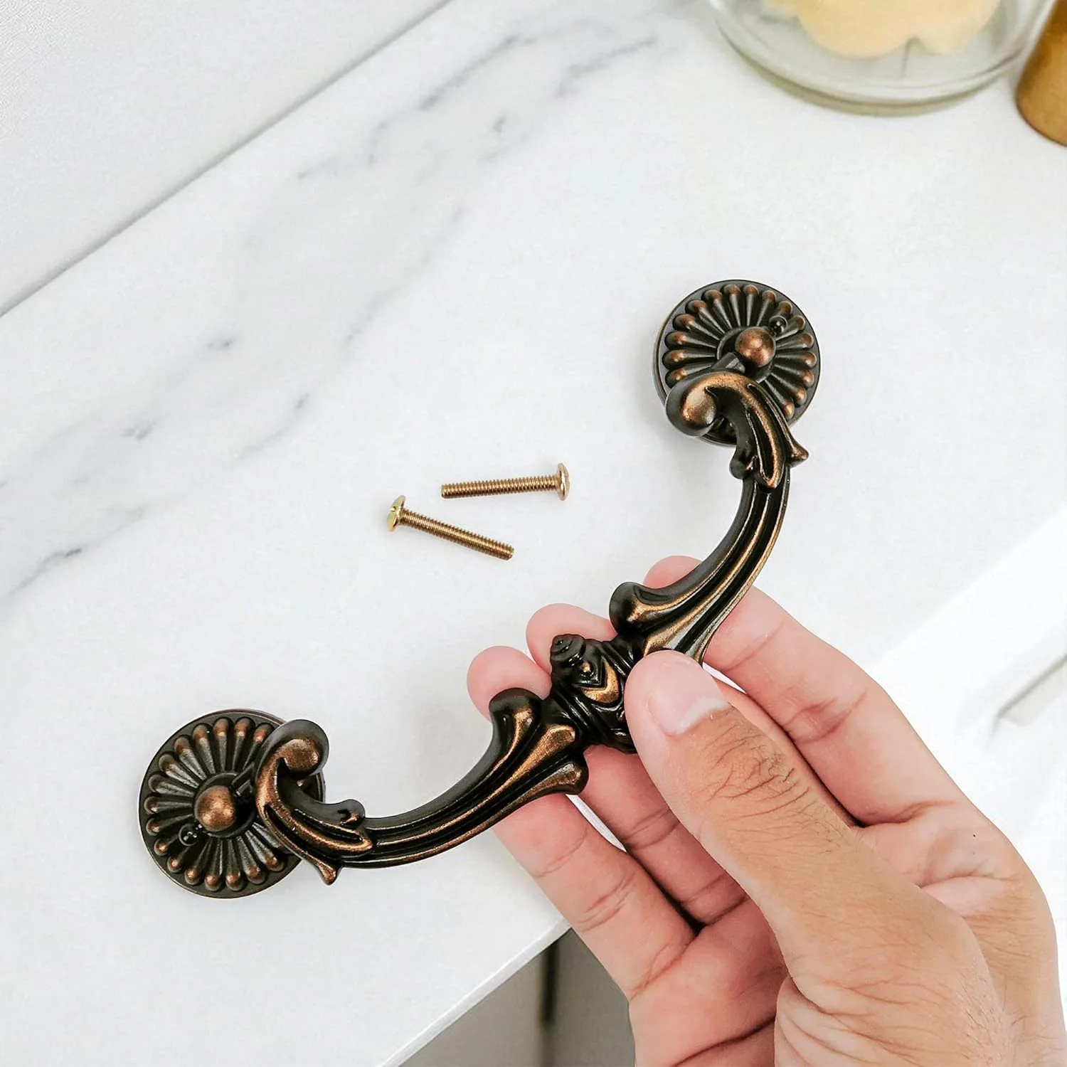 Antique Brass Drop Bail Pulls 5 Inch Hole Spacing – Vintage Handle for Dresser,