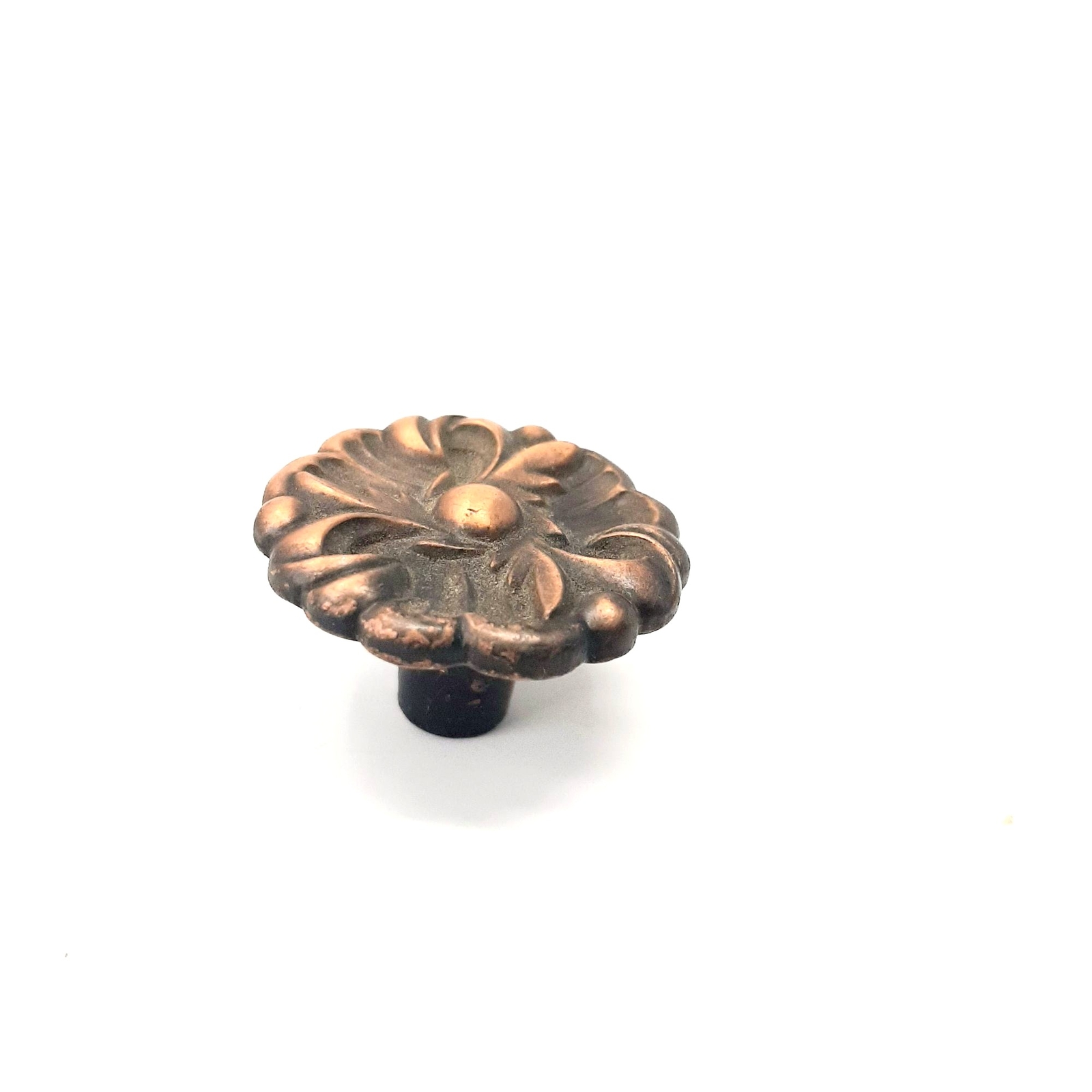 Vintage Round Iron Knob Copper Colored Floral Handle Ornate Design Hardware