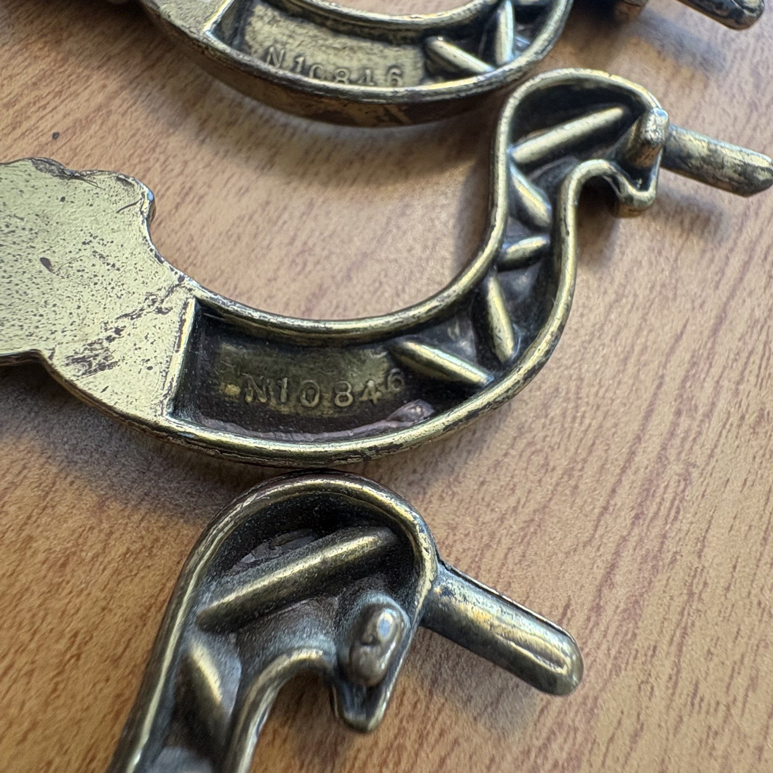 6-Keeler Brass Co BRASS HANDLES N10846 W/Original Hardware 30 piece total MCM 4″