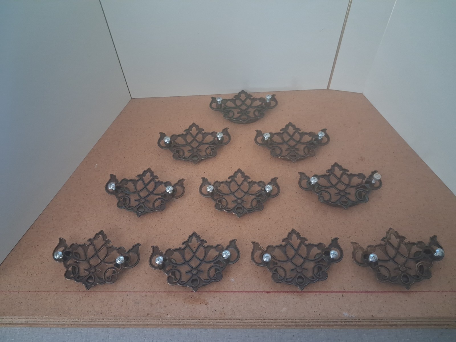 Vintage KBC Keller Brass Batwing Drawer Pull Handles Lot 10 Mid Century