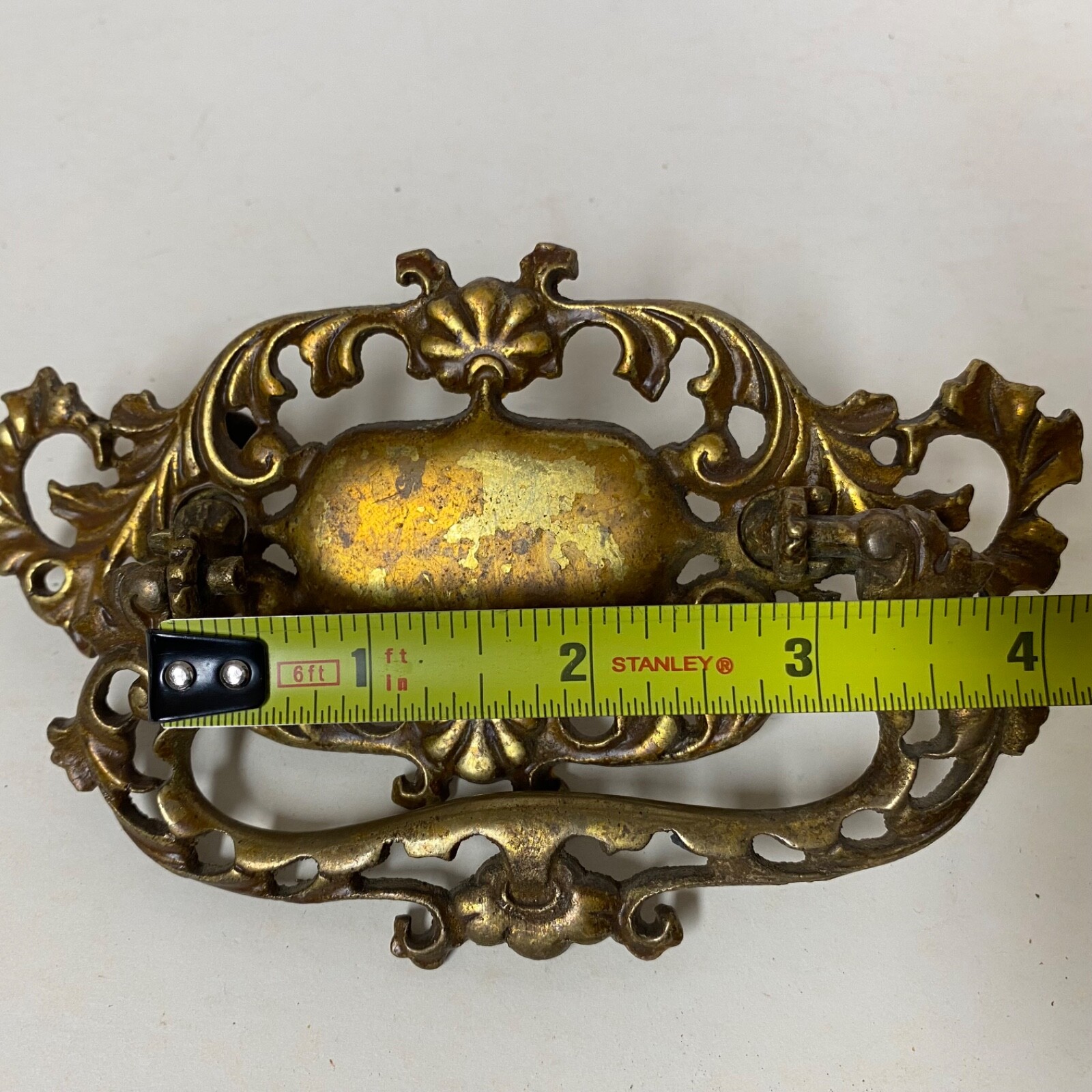 Vintage / Antique Ornate Brass Bail Pull With Hardware 3″ Spread • Salvage