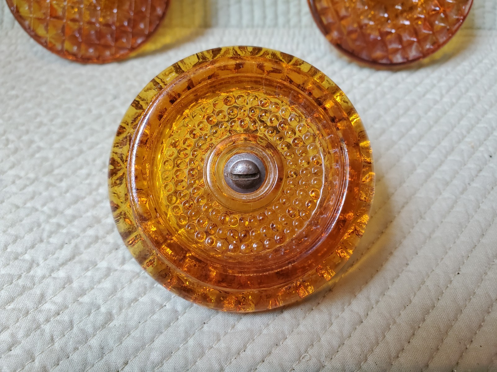 Vintage Amber/Orange Deco Round Furniture or Drawer pulls ( Glass )