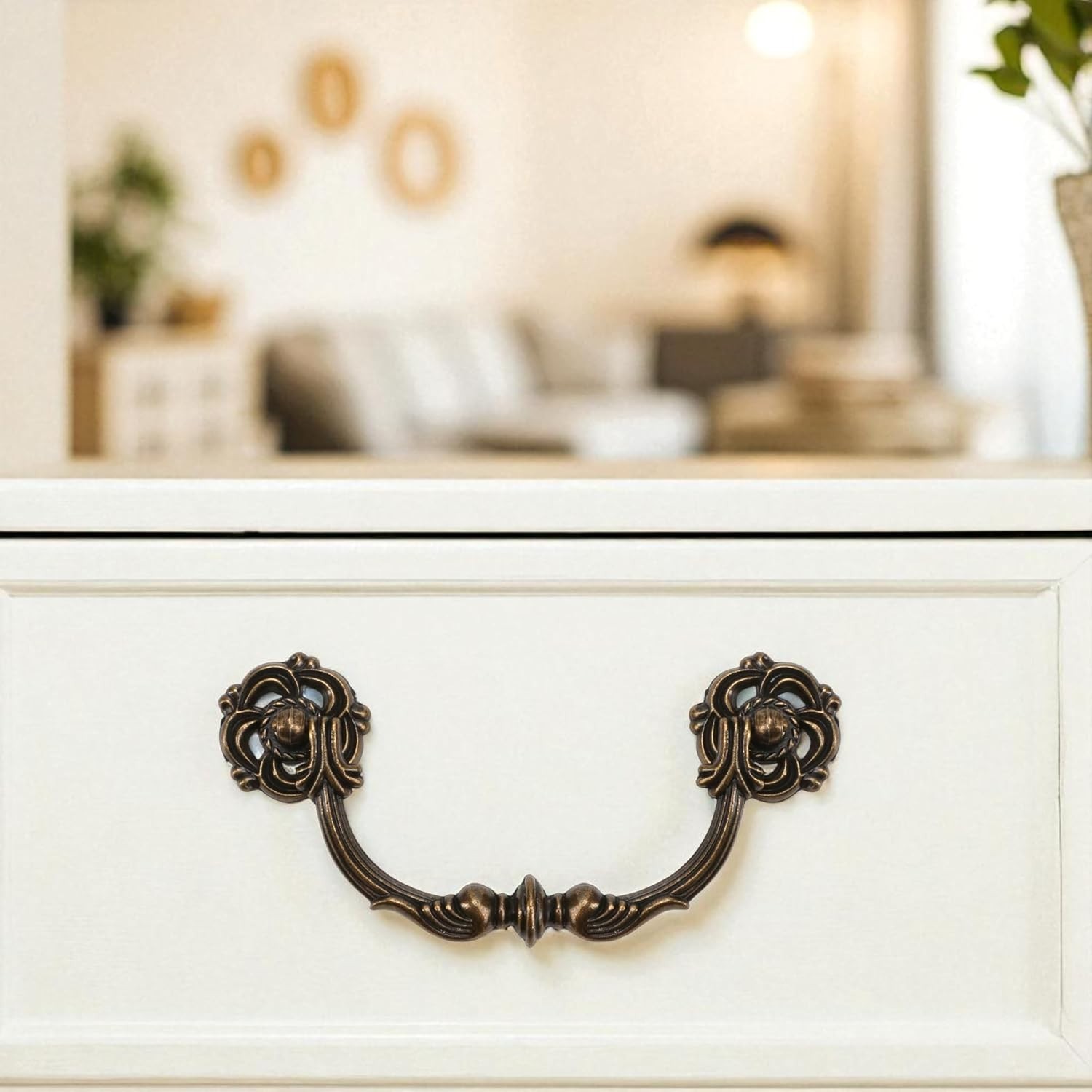 4-Pack 4.5″ -Antique Brass Drawer Pulls – Vintage Style Drop Bail Dresser Han…