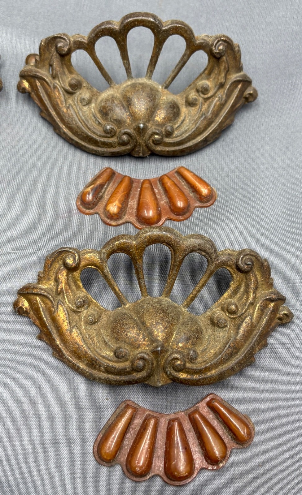 6 Vintage Art Deco Tortoiseshell Bakelite Drawer Pulls 4″ Handle Waterfall style