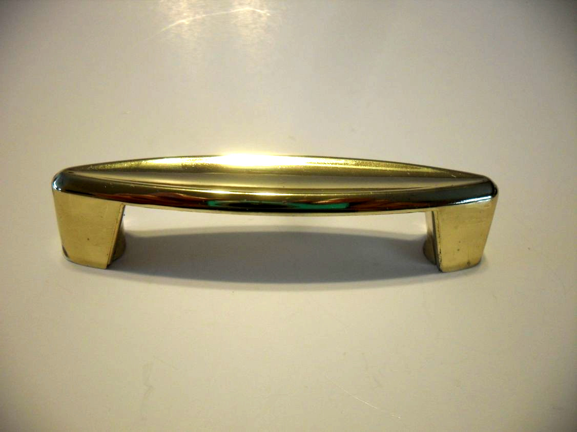 Vintage Polished Brass Concave Drawer Pull Flared Bases Cabinet Handle Ajax Mfg.