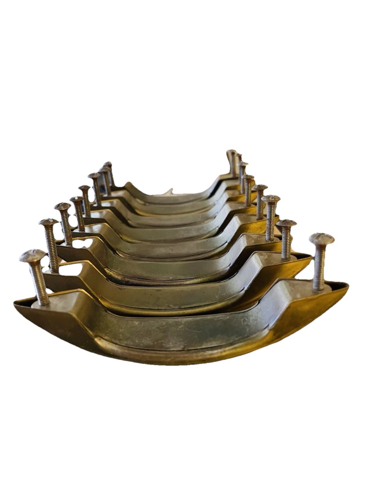 Set 8 Antique Vintage Art Deco Gold Toned Drawer Handle Pulls.