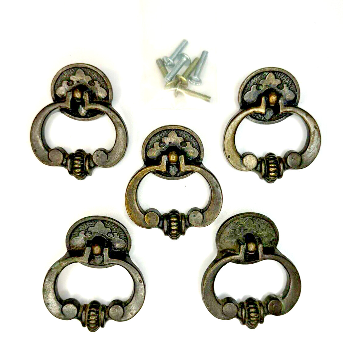 LOT of 5 Vintage Antique Bronze Tone DRAWER PULLS/HANDLES