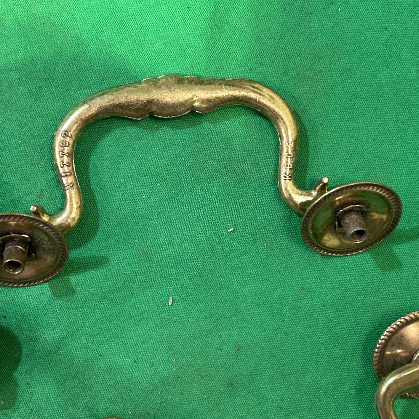 Five (5) Vintage Brass Drop Bail Pull Handle Drawer 3.5” Center