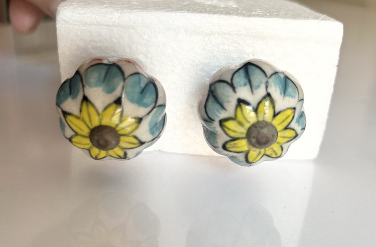 Vintage Floral Ceramic Brass Pull Knobs Cabinet Dresser Knobs Drawer