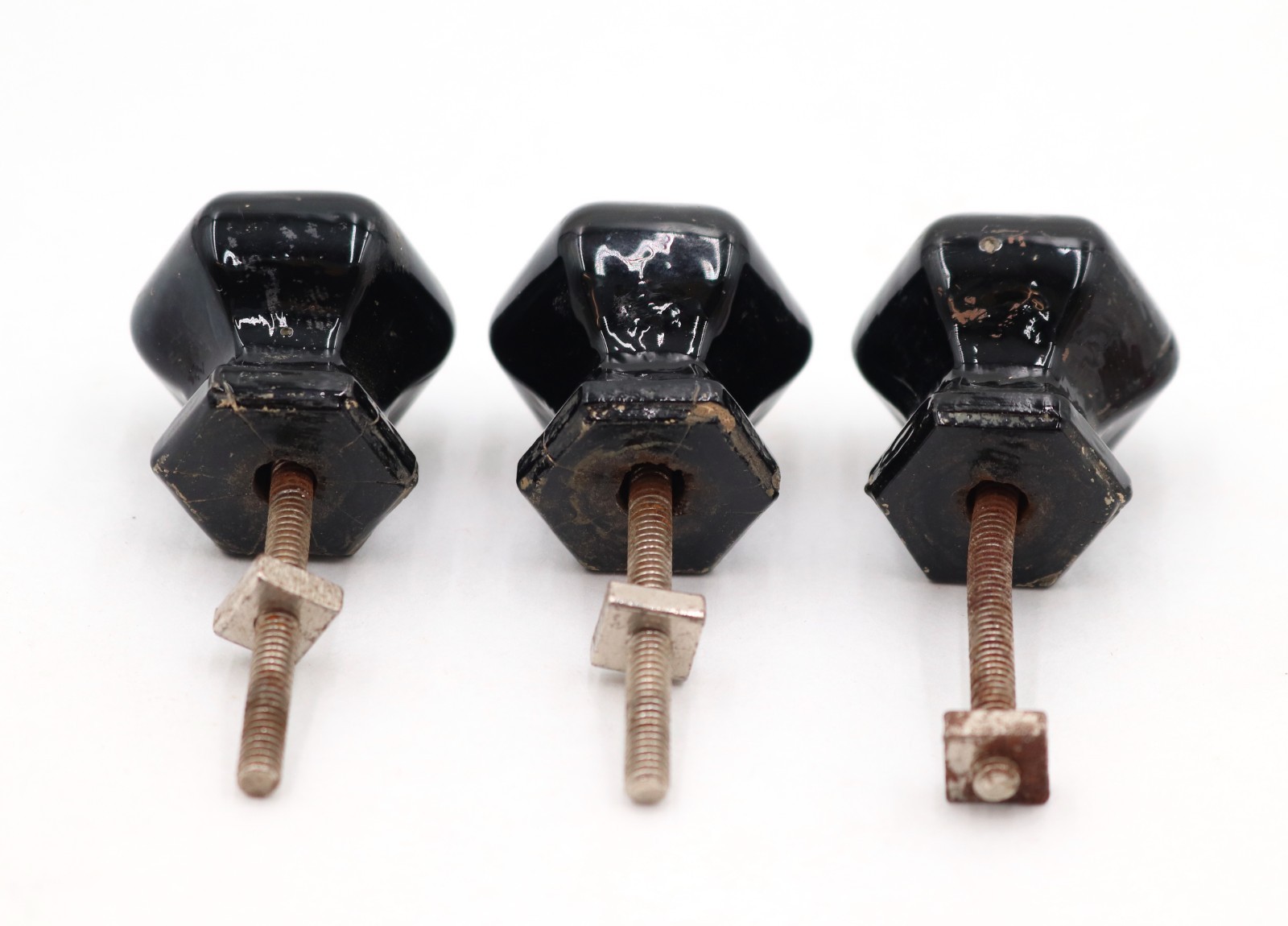 Vintage 1 in. Hexagon Black Glass Cabinet Knob