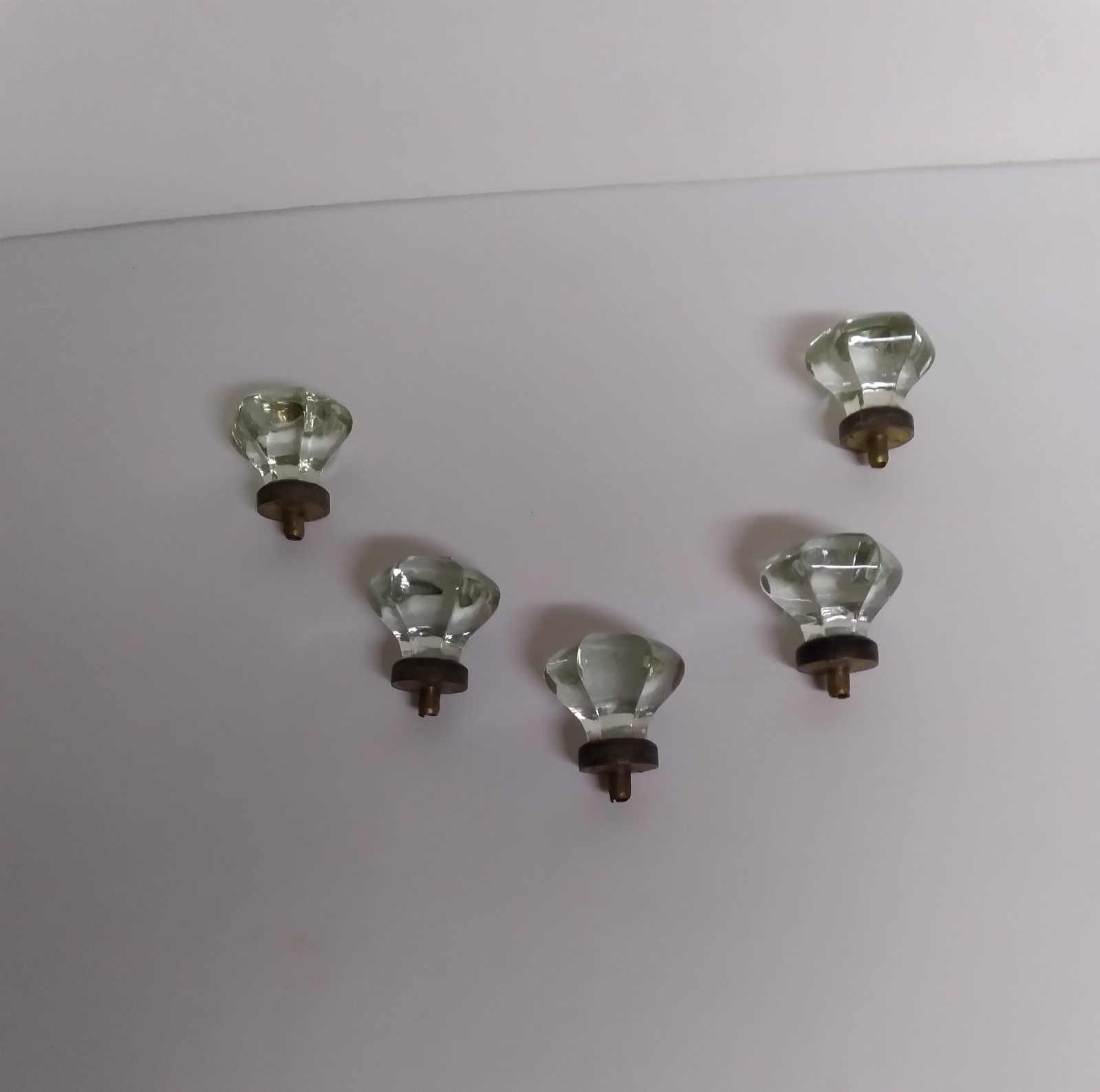 Vintage Clear Glass Drawer Knob Pull Hexagon Inset Pattern Lot Five 1 1/4″ SALE