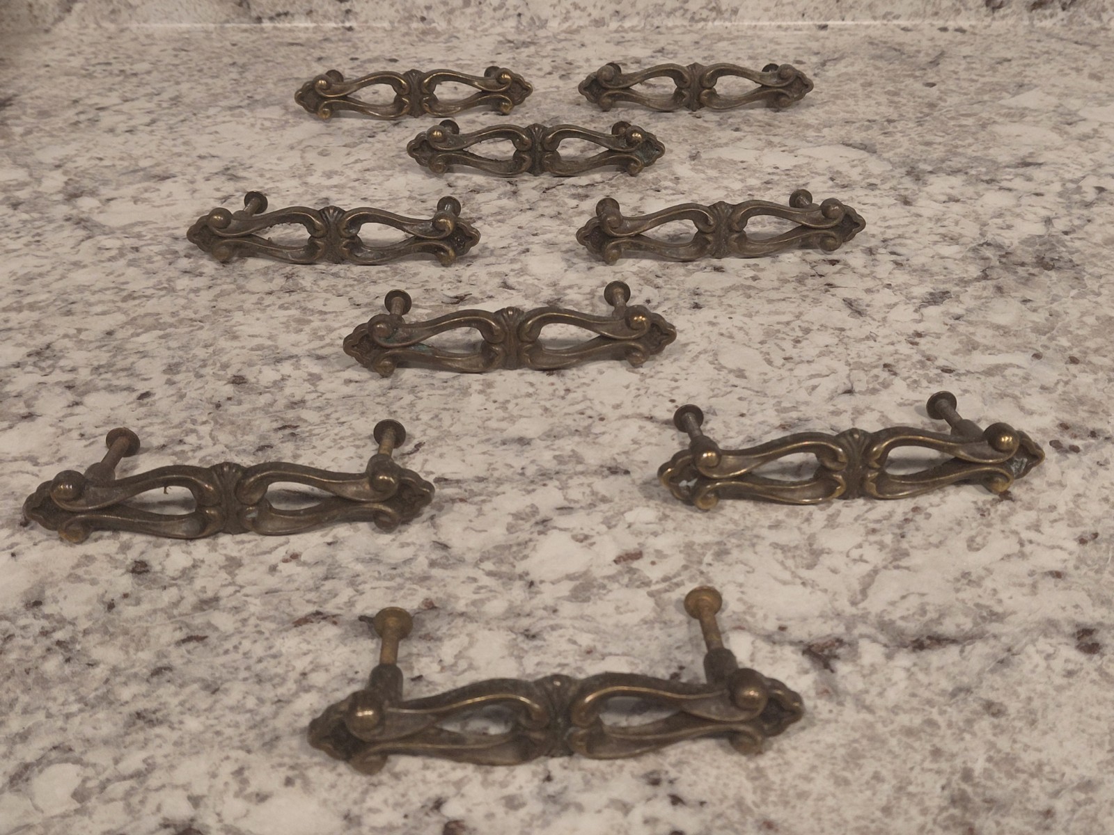Vintage Ornate Antique Brass Drawer Cabinet Pulls Handles Lot Of 9 With Screws