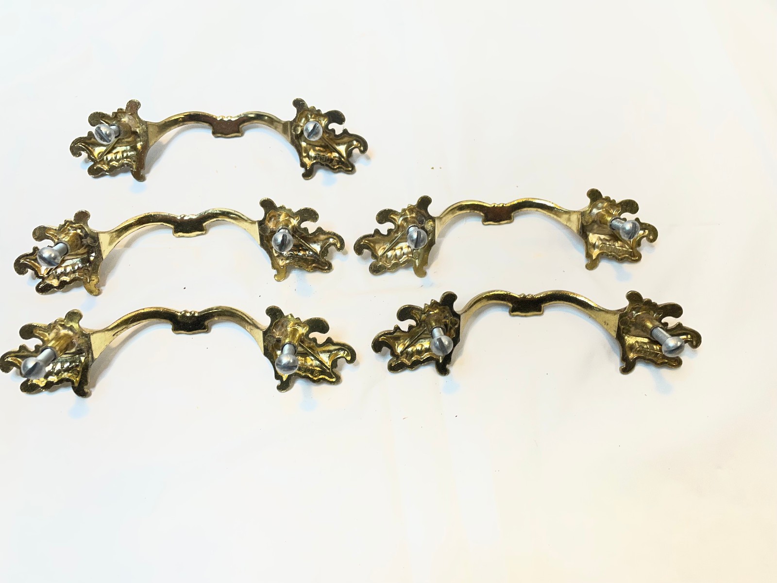 Vintage Ajax 990 Drawer Pulls Handles Scroll White Gold Ornate – Lot of 5