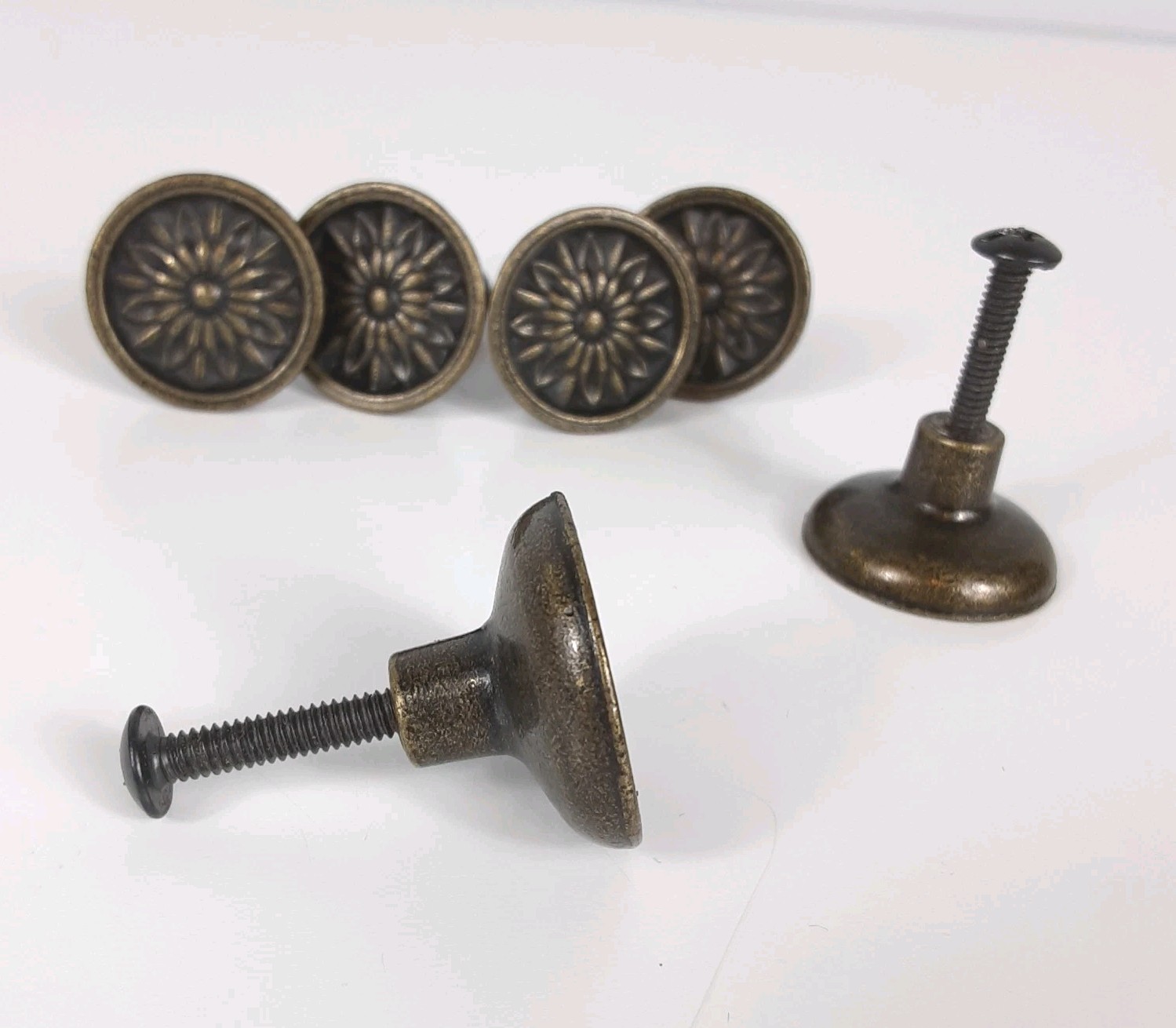 Six Drawer Door Pulls Knobs Vintage Bronze Metal with Screws