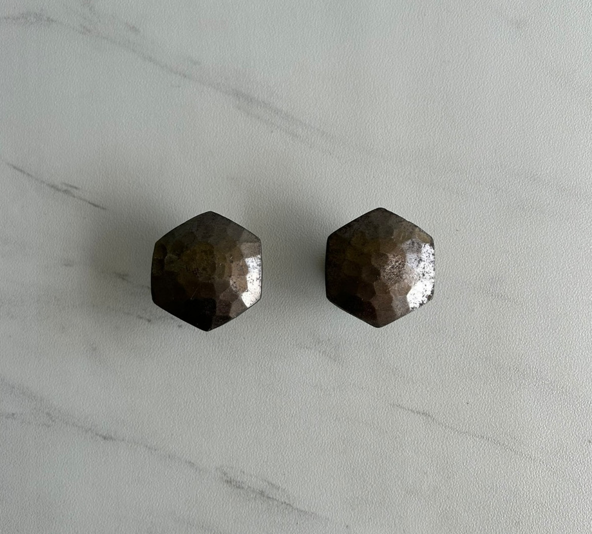 Vintage Cast Iron Hexagon Shape Self Design Cabinet Drawer Knob Pull Handles 2x