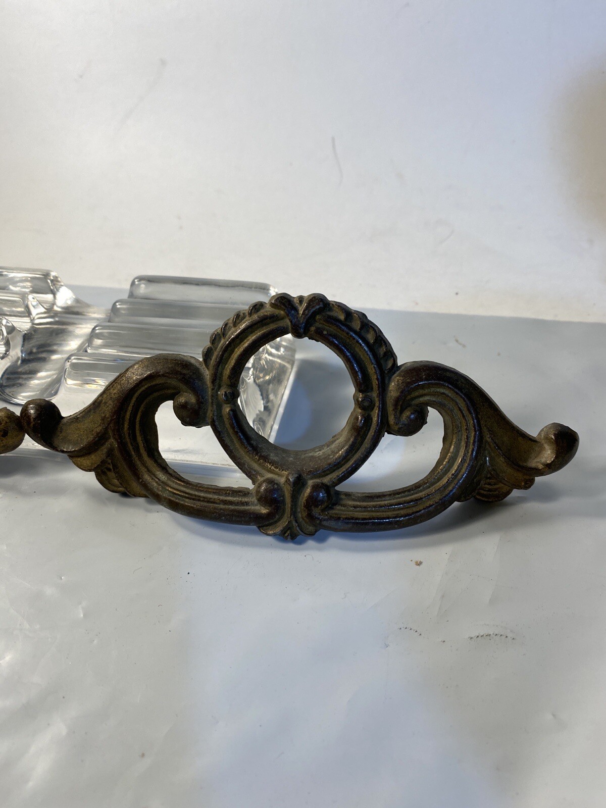 Antique Pair French Provincial Handles Solid Brass 6” Wide 4” Between Screw