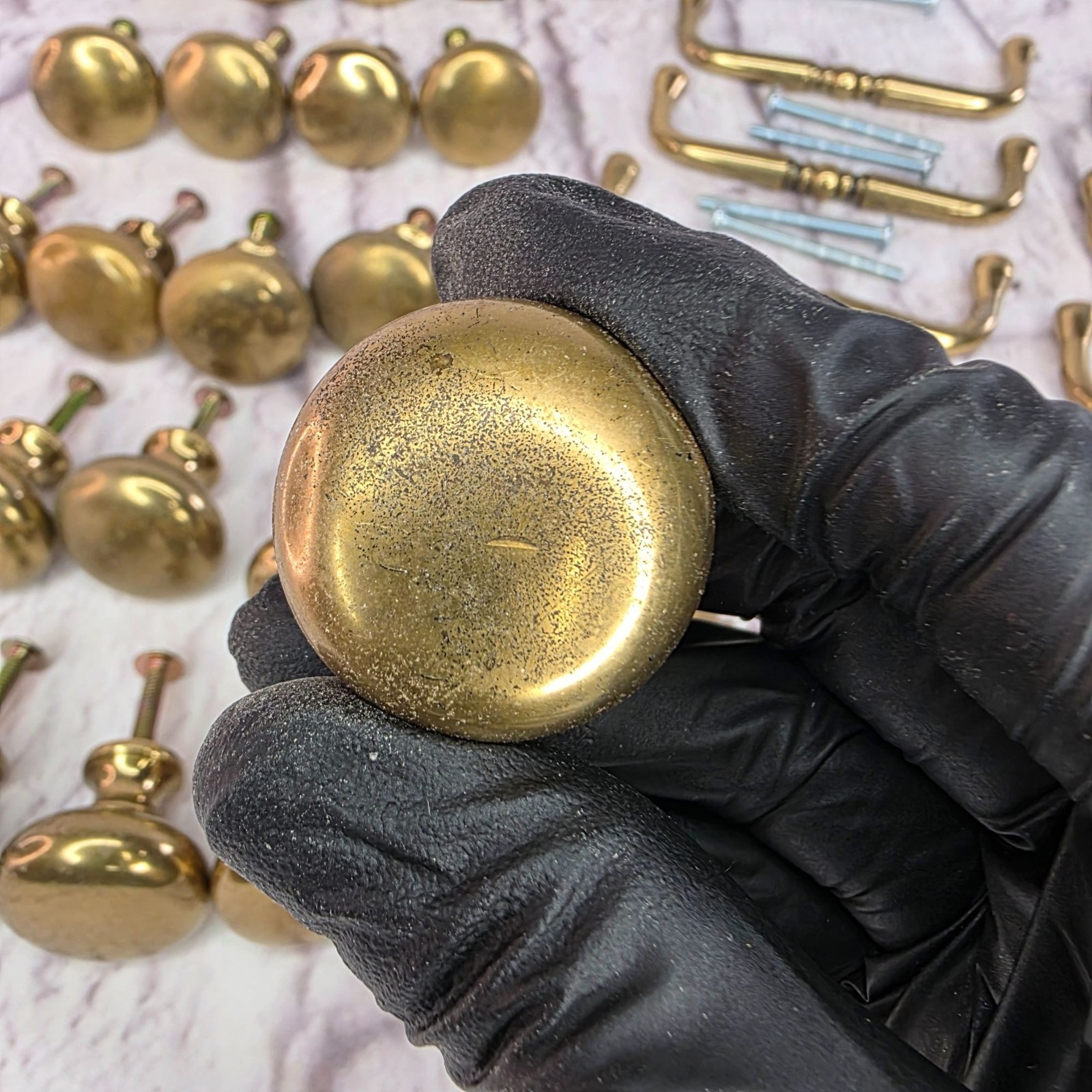 Vintage Solid Brass Cabinet Knobs & Handles Set With Screws 21 Knobs 10 Handles