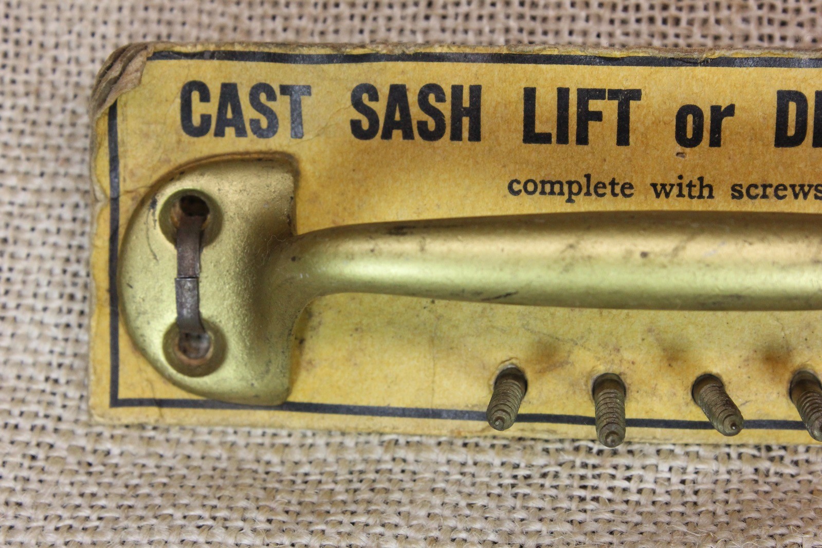 Old Screen Door Offset Handle Drawer Pull Sash Lift Vintage Brass Color Carded