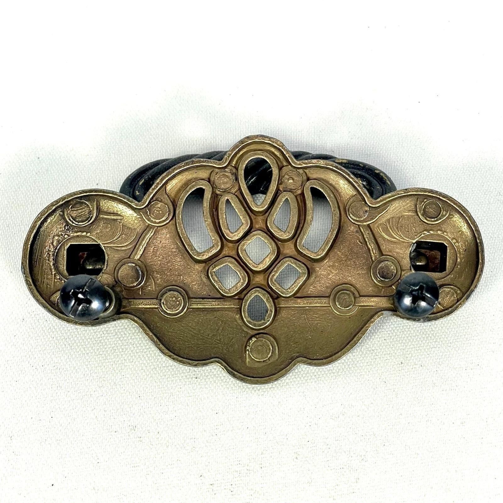 Vintage Black Brass Batwing Chippendale Drawer Bail Pull 2.5″ Center Handle