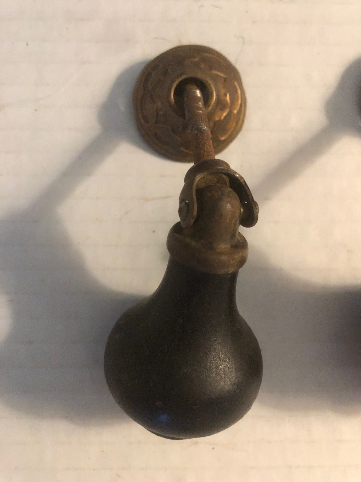 2 Antique? Victorian Brass & Black Ebony Wood Tear Drop Drawer Pulls Hardware