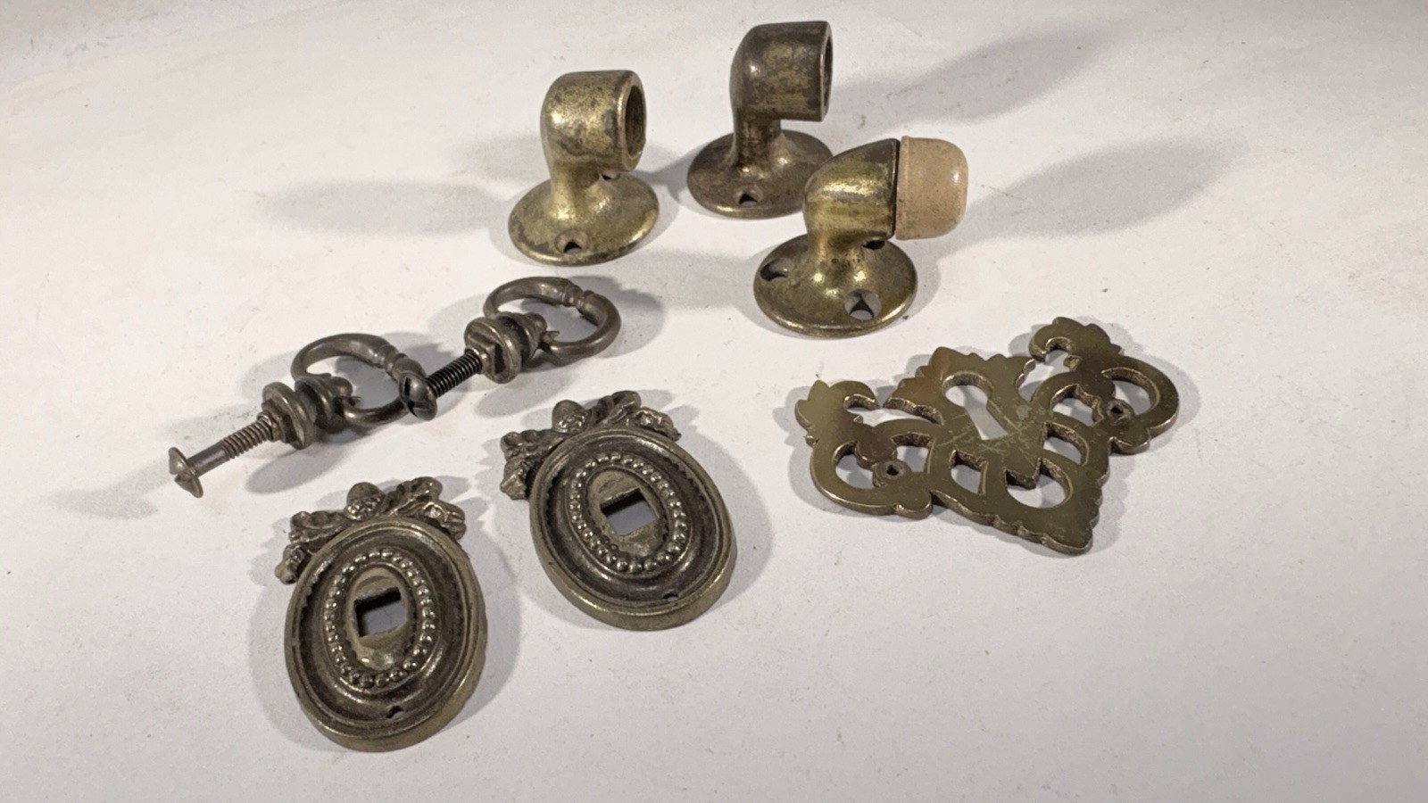 Lot Antique Furniture Pulls Escutcheons Floor Stops Hardware T