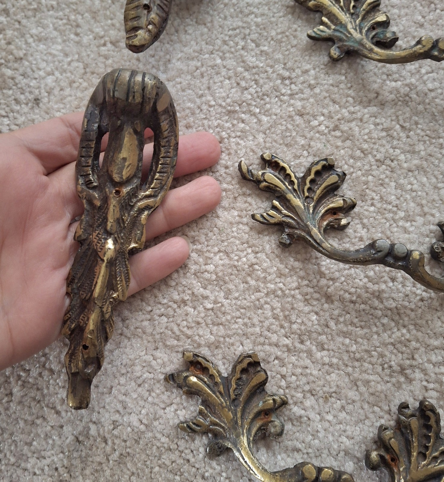 French Provincial Antique Furniture Hardware Brass 11 Pcs