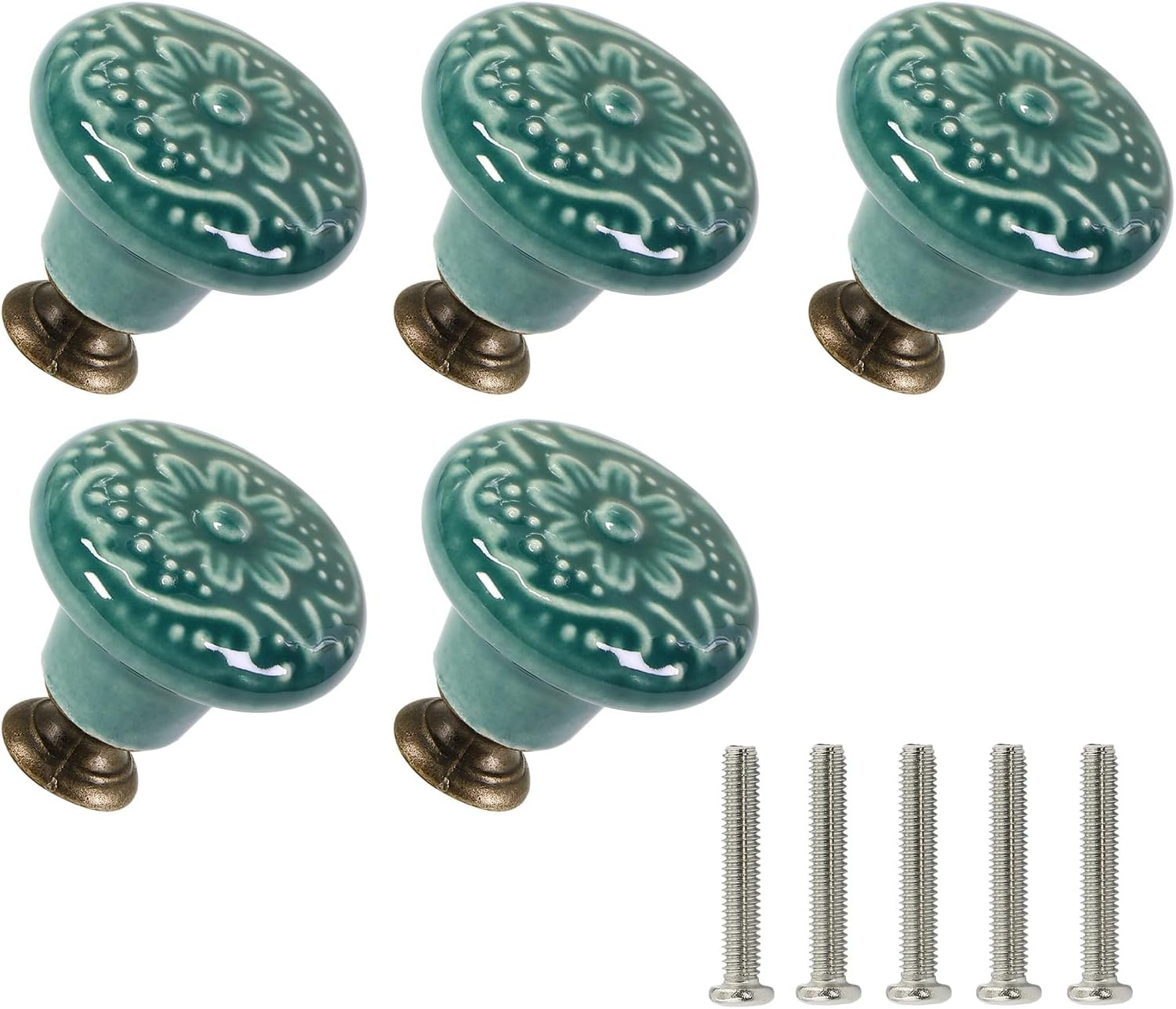Green Ceramic Knobs 10 Pack Flower Drawer Pulls Vintage Cabinet Knobs – Antique